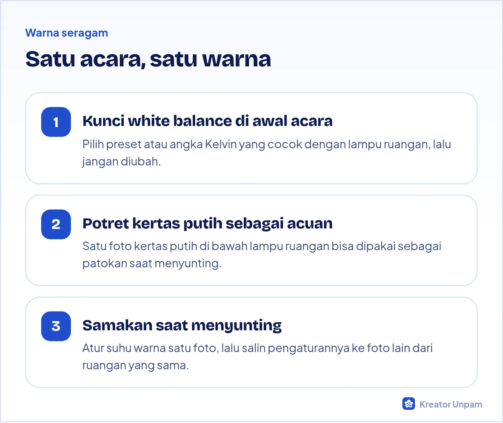 Tiga langkah menyeragamkan warna foto dalam satu acara
