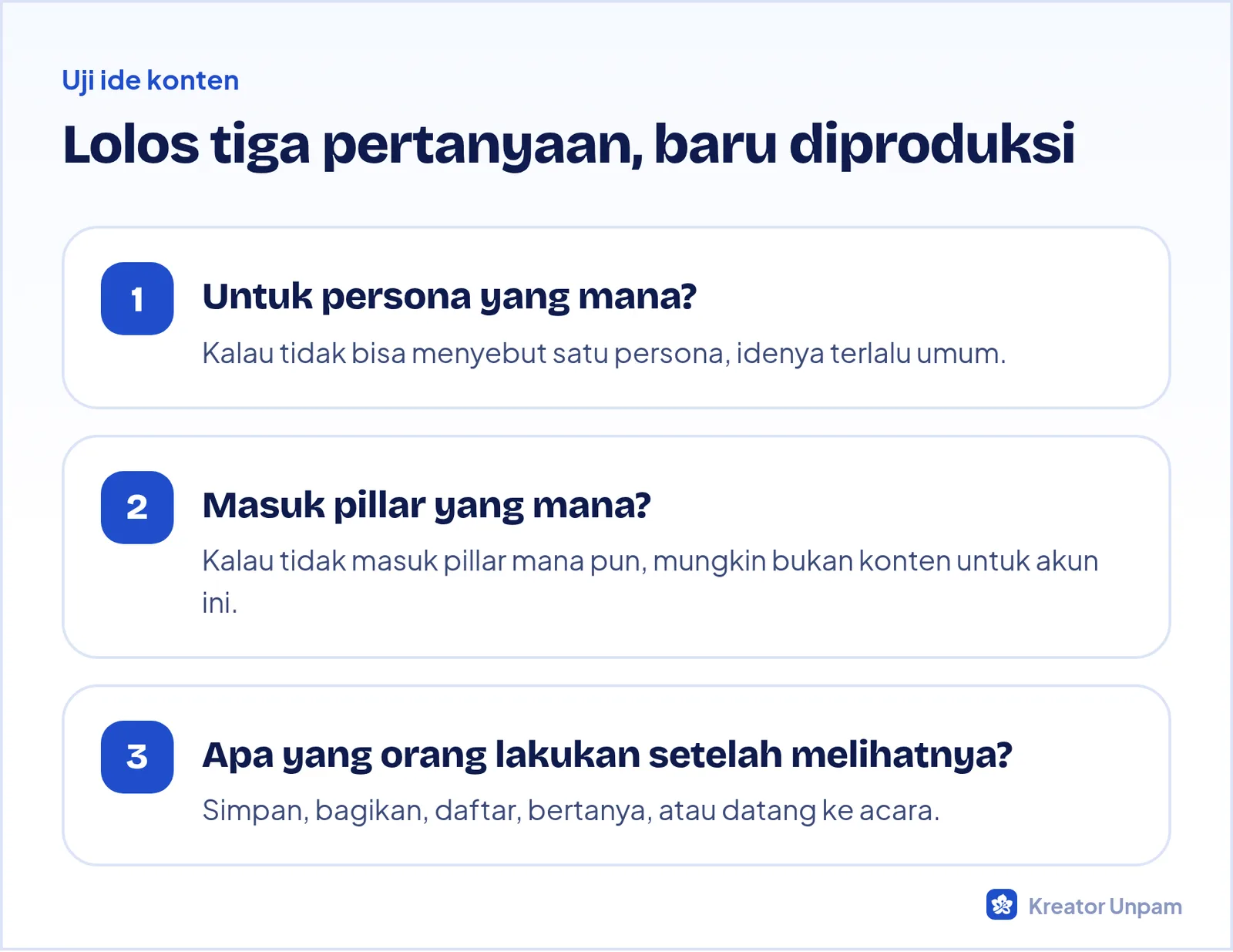 Tiga pertanyaan untuk menguji ide konten sebelum diproduksi
