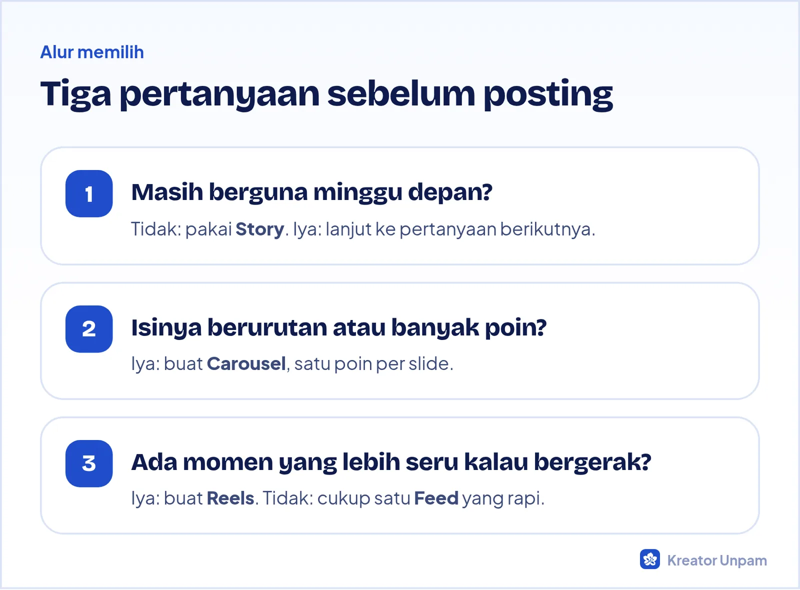 Tiga pertanyaan untuk memilih format konten Instagram